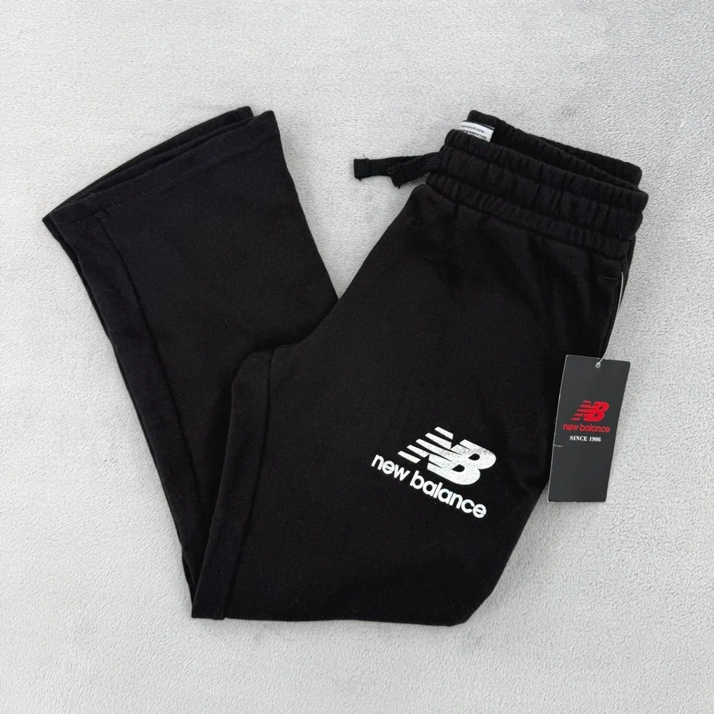 New Balance Kids‎ Black Fleece Joggers Holographic Logo Pants Girls Size M 10/12